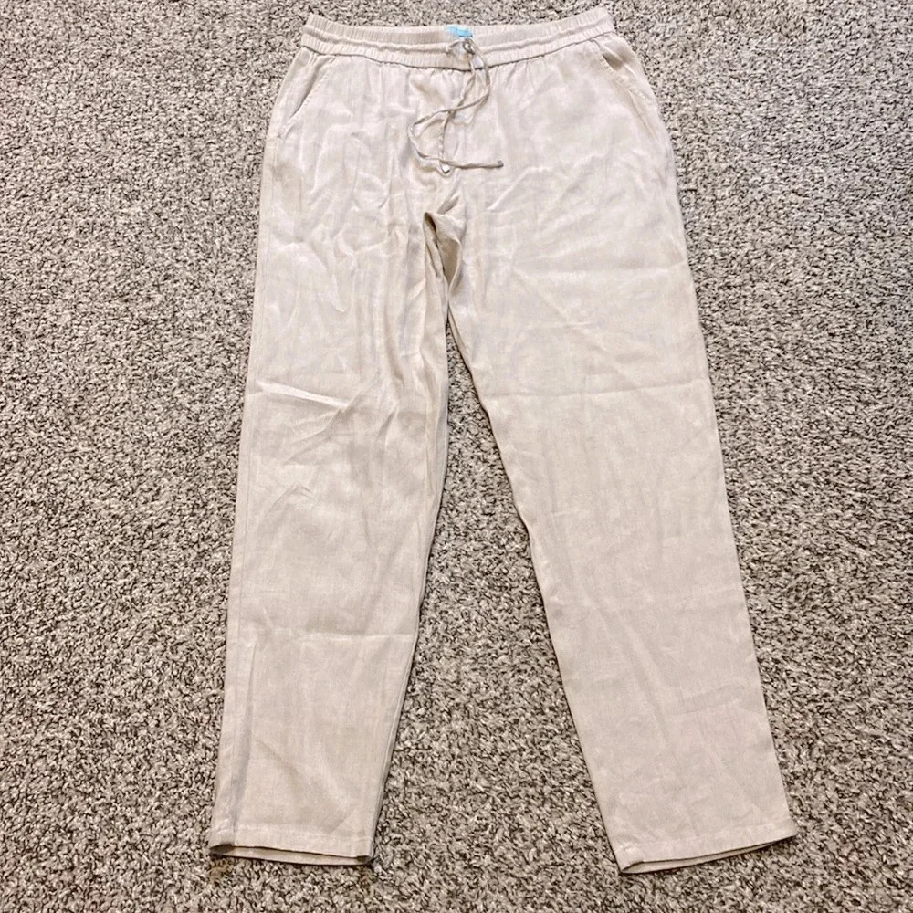 J. McLaughlin Natural Linen Blend High-Waisted Drawstring Pants